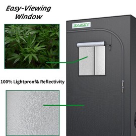 Zazzy Grow Tent, 24"x24"x36" Hydroponic Mylar Grow Tent Reflective Garden Growing Dark Room with Observation Window, Removable Floor Tray and Tool Bag for Indoor Plant Growing 2'x2'