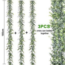 LOSYHU 3PCS 6Ft Faux Hanging Plants Garland Artificial Green Leaves Vine Eucalyptus Garland Greenery Artificial Eucalyptus Garland Faux Eucalyptus Garland Plant for Party Wedding Home Decoration