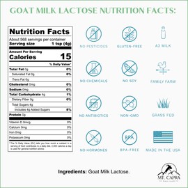 Mt. Capra Goat Milk Lactose | Natural Milk Sugar from Goat Whey | Low Glycemic | Add to Coffee, Baked Goods, Smoothies, and Yogurt, Key Ingredient to Milk Stout | 568 Servings 5 Pounds