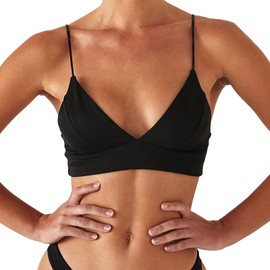 Women's Bikini Top Soild Color Push Up V Neck Bathing Suit Swimsuit Top Black