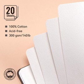 Lightwish Watercolor Journal, 100% Cotton Cold Press Small Watercolor Paper Sketchbook 4.96” x 3.62”, 20 Sheets (140lb/300gsm), Acid-Free for Watercolors, Gouache, Acrylics