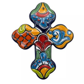 Talavera Cross Mexican Pottery Folk Art Wall Art Home Decor Multicolor 8.25”