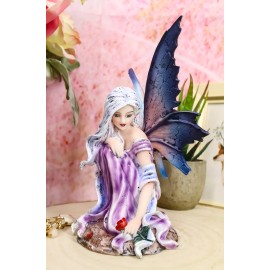 Ebros Silver Haired Winter Fairy Holding Red Rose Figurine Fairy Garden