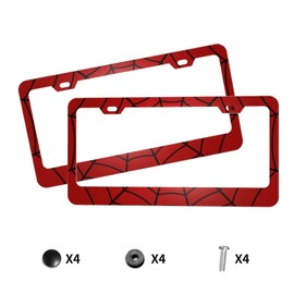 Red Spider Web License Plate Frames Cute Car Accessories for Us Canada Standard Women Men 2 Pack 2 Holes with Black Screw Caps