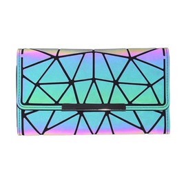 Geometric Long Wallet and Purse - Fashion Luminous Trifold Grid Purse Wallets for Women, Iridescent, rfid wallet