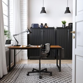 ODK Computer Writing Desk 55 inch, Sturdy Home Office Table, Work Desk with A Storage Bag and Headphone Hook, Deep Brown