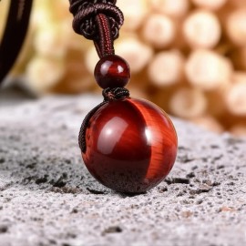 Red Tiger Eye Healing Pendant Necklace Reiki Amulet for Men Women 16mm Round