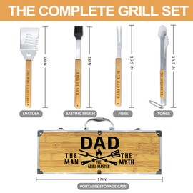 Dad Gifts from Daughter Christmas Heavy Duty Wooden BBQ Grilling Accessories Kit for Backyard, Thick Stainless Steel Grill Utensils with Non-Slip Handle Tools in Portable Bag Birthday Fathers Day