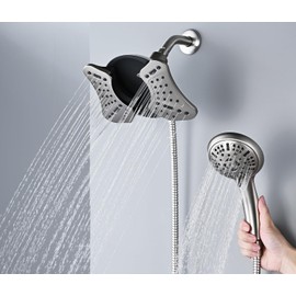 GRICH 2.5GPM Shower Heads with Handheld Spray Combo: 2 in 1 Rain Shower Head with Handheld Spray,Detachable High Pressure Shower Heads, 9 Spray Modes Adjustable Showerhead with 60 Inch Hose, Nickel