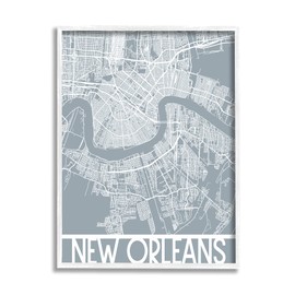 Stupell Industries New Orleans City Map Geometric Streets Transportation Louisiana, Design by Daphne Polselli White Framed Wall Art, 11 x 14, Grey