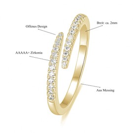 Zakk Women's Rose Gold Silver Gold Front Ring Narrow Open Cubic Zirconia Eternity Engagement Rings Wedding Rings Partner Ring Friendship Rings, stone, Cubic Zirconia
