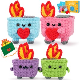 Crochet Kit for Beginners - 4PCS Dumpster Fire Complete Crochet Starter Kit with Step-by-Step Video Tutorials, Beginner Crochet Kits for Adults Kids Women, Funny Crochet Emotional Support Gifts