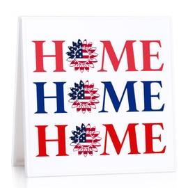 4th of July Patriotic Desk Sign Home Home Since 1776 Square Memorial Day Decoration Independence Day Decor Rustic Retro July 4th American Flag Block Sign Table Decorations