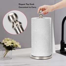 Fatizon Paper Towel Holder Stand,Sturdy Standing Paper Towel Holder Countertop,Paper Towel Roll Holder for Kichen (Brushed Nickel)