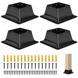 4x4 Post Base 4Pcs-Inner Size 3.5x3.5-Heavy Duty Metal Post Brackets-Deck Post Anchors-Solid Steel-Powder Coated-Wood Post Holder for Porch Handrail Railing Pergola Fence Pavilion-Support Deck Base