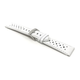 Bandini Mens Extra Long Leather Rally Strap - Breathable Perforated Racing Watch Band - Replacement Racer Rally Band for Classic and Smart Watch - White 20mm XL Watch Band