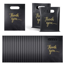 Zelphvt 100 Pcs 5.7✕7.6 Inch Small Thank You Bags Black Thank You Bags Plastic Shopping Bag with Handles for Small Business Retail Boutique Gifts Stores(Black)