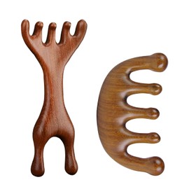 Heyumybit Wooden Scalp Massage Brush, Pack of 2 Head Massage Comb, Sandalwood Comb Massage Tool, Five Touch Therapy Comb for Relaxing Scalp Care and Blood Circulation Promote
