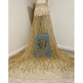 wowfabric4less123 GOLD Beaded Sequins Embroidery Bridal Lace Fabric 50” Width Sold By Yard