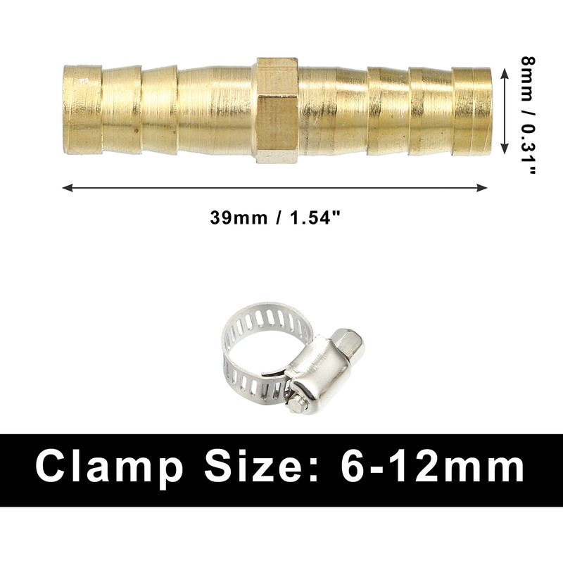 X AUTOHAUX 1 Set 8mm Copper Hose Barb Fitting Connector