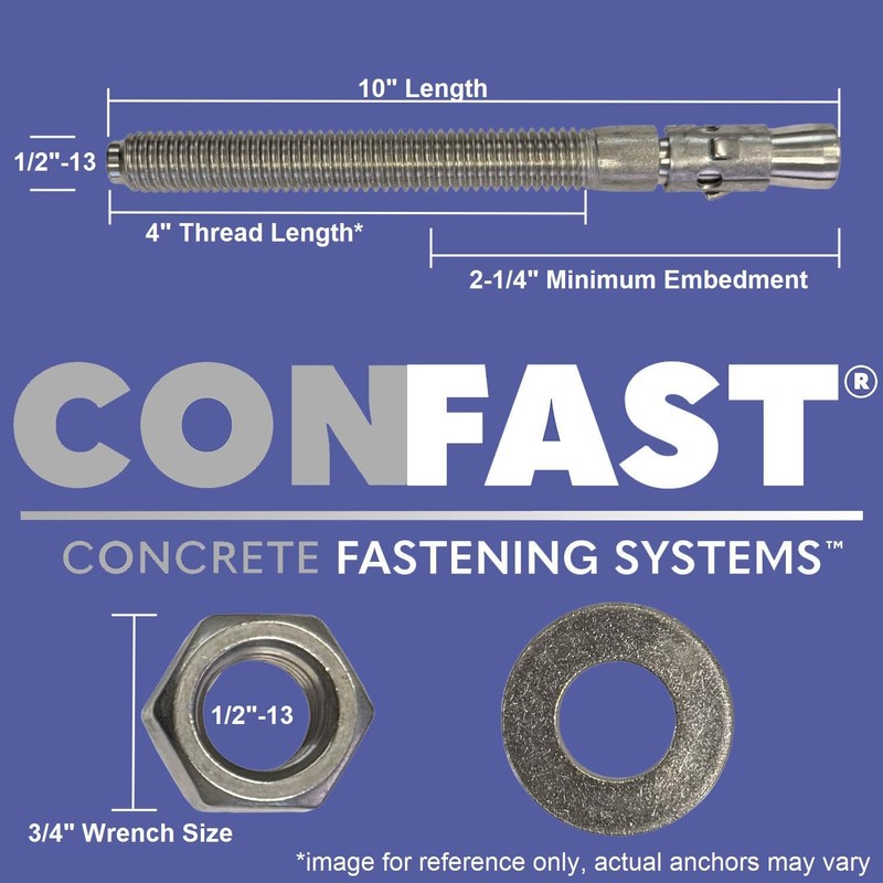 CONFAST 1/2" x 10" Wedge Anchor Zinc Plated (Box of