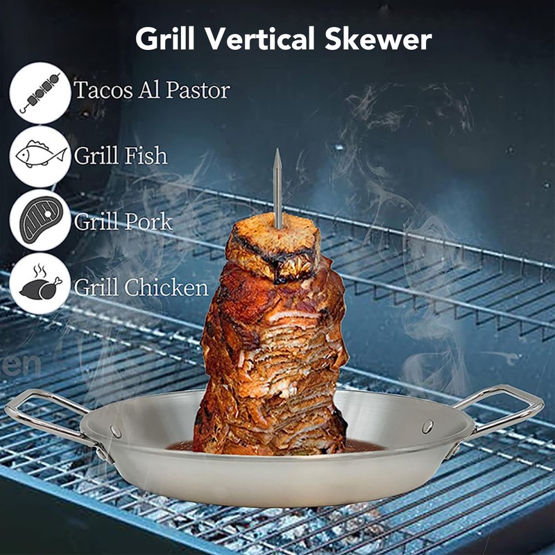Vertical Skewer Screw Grill Pan Stainless Steel Removable Brazilian Vertical