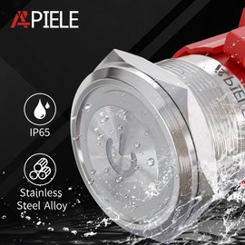 APIELE 22mm Latching Push Button Switch 12V 10A Power Symbol Ring Led Car Metal with Socket Plug 1NO1NC SPDT ON/Off 0.87" 1 Pack (Silver Shell, Blue)