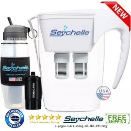 Seychelle 64oz pH20 Alkaline Water Filter Pitcher and 28oz STANDARD Flip Top Bot