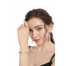 LMXXVJ Women Formal Jewelry Set,Champagne Cubic Zirconia Necklace Open Ring Earrings Bracelet Set Exquisite Jewelry Gifts for Mom/Wife,Platinum Plated