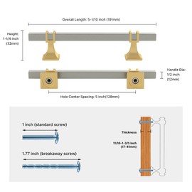Haliwu Brushed Nickel and Gold Cabinet Pulls, 6 pack 5-inch Hole Spacing Gold Cabinet Handles, Brushed Nickel Cabinet Handles Dresser Pulls Drawer Handles, Kitchen Cupboard Square 2 Tone Cabinet Pulls