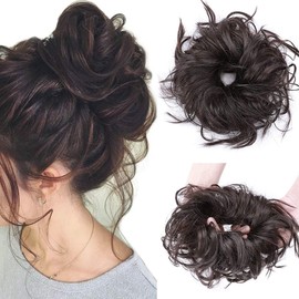 Hairro Messy Bun Hair Piece Tousled Updo Scrunchies Hair Bun Hairpiece Synthetic Wavy Bun Extensions Fluffy Scrunchy Chignon with Elastic Rubber Band Wrap on Donut Ponytail Hairpieces For Women 45g #4