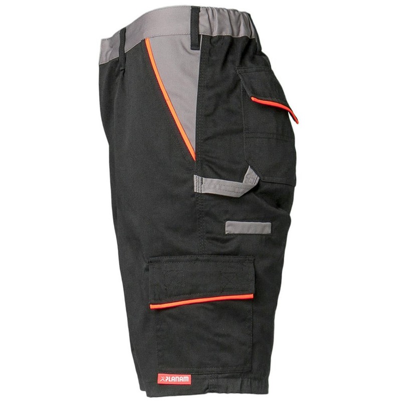 Planam Size 4XL Men's Visline Shorts, Black, Orange, Zinc, Model