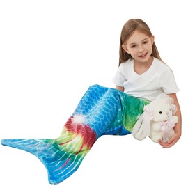 Softan Toddler Mermaid Tail Blanket,Kids Mermaid Tail Blanket with Glow in The Dark Unicorn & Rainbow,Little Mermaid Gifts for Girls - 17" x 39"