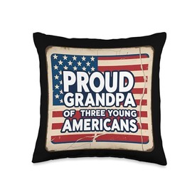 Proud Grandpa Of Three Young Americans Granddad Grandchild Throw Pillow