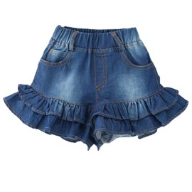 TIBE PINCESS Girls Denim Shorts 2 Layers Ruffles Lace Kids Fashion Skirt Shorts Summer Beach Sports Shorts Dark Blue Size 12-24 Months