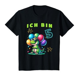 Children's T-Shirt with German Text "Ich bin 5 Jahre alt Dino 5th Birthday", black