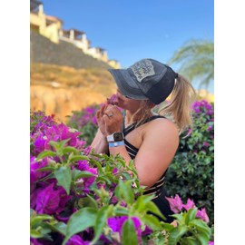 Funky Junque Women's Cap with Saying, Criss Cross Ponytail Messy Bun Baseball Hat, Distressed Embroidered Patch, Top Knot Hat, Vacation Trucker Hats for Women (Tequila, Lime, and Sunshine - Black)