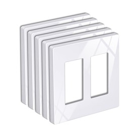 BESTTEN 5 Pack Screwless Decorator Wall Plate, 2 Gang Decorative Outlet Cover, USWP6 Gloss Snow White, H4.69” x W4.73”, Faceplate Cover for Receptacle Outlet & Switch