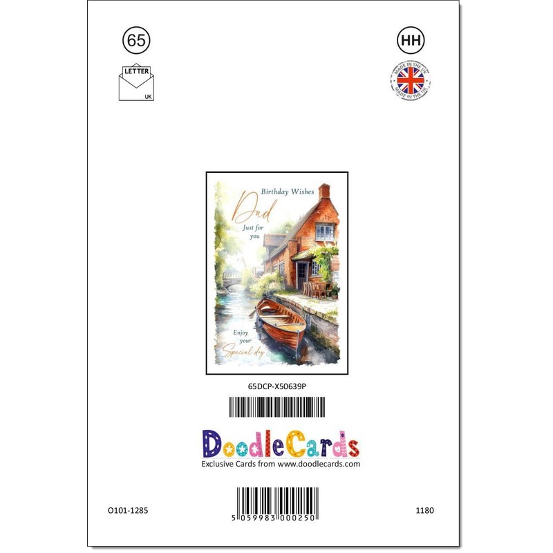 doodlecards Dad Birthday Card Canal Scene Medium Size with Plain