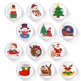 SMARTAKE 12-Pack Christmas Magnets for Fridge, Glass Christmas Refrigerator Magnets, Small Xmas Decorative Magnets, Cute Funny Fridge Magnets for Home Kitchen Office Dishwasher (Round Shape)