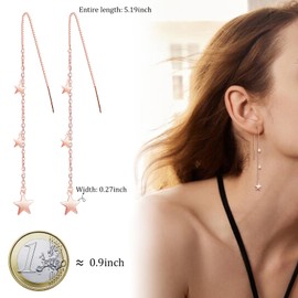 MICMIF 925 Sterling Silver Star Long Dangle Earrings Chain for Women Teenager Girls Line Earrings Tassel Chain Drop Earrings Chopsticks Pull Through Earrings, Sterling Silver, No Gemstone
