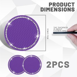 Kutyun 2PCS Bling Car Cup Coaster, Universal Non-Slip Cup Holders Embedded in Ornaments Coaster, 2.75In Car Drink Cup Mat, Vehicle Interior Decor Accessories (Purple, 2PCS)