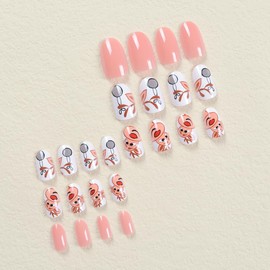 24Pcs White Press on Nails Short Almond WLGDLH Fake Nails Pink Full Cover Xmas False Nails with Cute Christmas Elk Designs Glue on Nails Artificial Nails for Women Girls