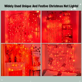 Led Red Christmas Net Lights Outdoor Christmas Bushes Lights 120Led 6ftx5ft, Connectable Outdoor Indoor Christmas Mesh Net Lighting for Holiday, Garden, Shrubs, Trees, Bushes Decorations