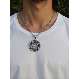 Zysta Necklace Men's Viking Jewellery Helmet of Awe Vegvisir Pendant Chain for Men Dad Gift