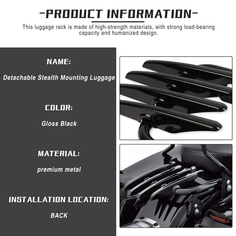 DREAMIZER Gloss Black Detachable Stealth Luggage Rack Compatible for Harley