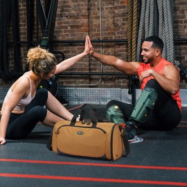 TUGUAN Sports Gym Bag Mens, 30L Small Cabin Duffle Bag for Travel with Shoes Compartment & Wet Pocket, Lightweight Duffel Holdall Bag for Weekend Overnight Womens Swimming Workout Bag, Brown