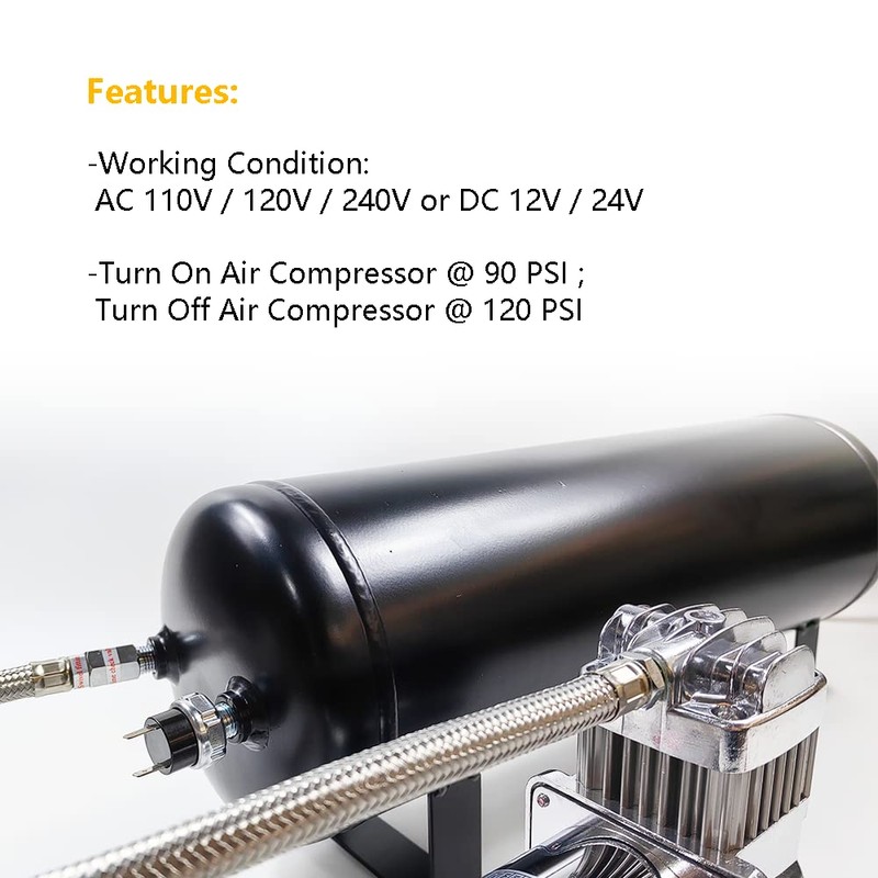 LLNSEAUTO Pair of 1/4" NPT 12V/24V DC Air Compressor Pressure