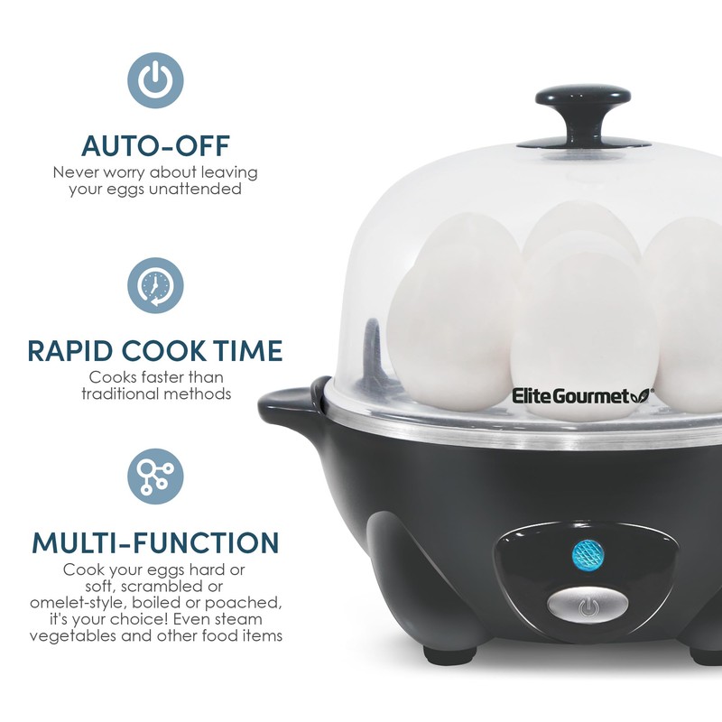 Elite Gourmet Easy Electric 7 Egg Capacity Cooker, Poacher, Omelet