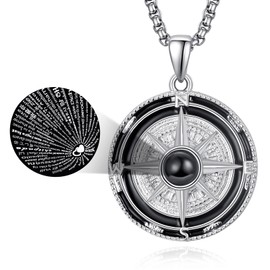 KINGWHYTE Compass Necklace Men's S925 Sterling Silver Compass Pendant Birthday Gifts Graduation Jewellery for Men Women, Sterling Silver, Cubic Zirconia
